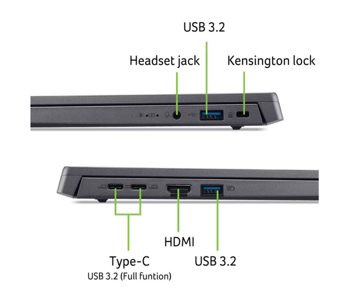 - USB 3.2
- Headset jack
- Kensington lock
- HDMI
- USB 3.2
- Type-C
- USB 3.2 (Full function)