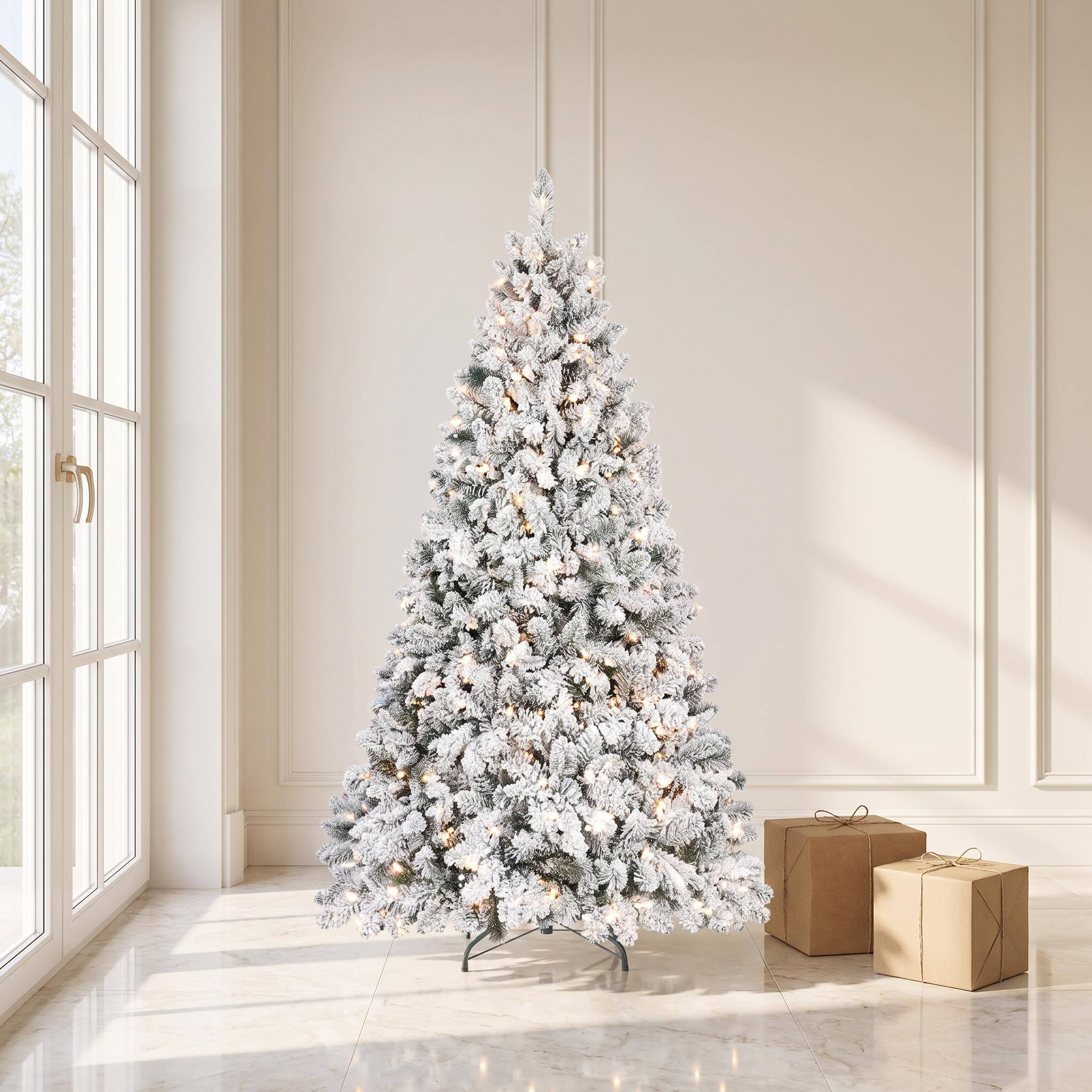 Alt View 6. Forest'nSky - 5 ft. Flocked PVC Christmas Tree with 300 UL Lights and 27 Natural Pine Cones, 600 Tips - Green,White.