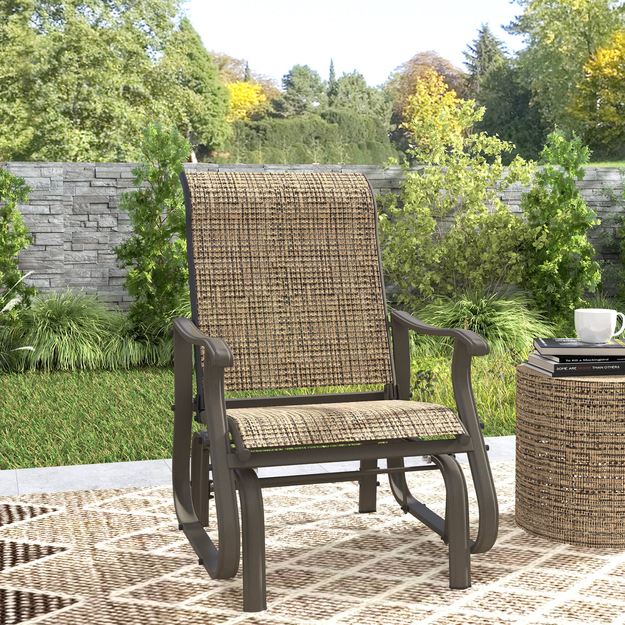 Alt View 8. Outsunny - Glider Chair Patio Glider Swing Chair with Mesh Seat, Steel Frame for Backyard, Garden, Porch - Light Mixed Brown.