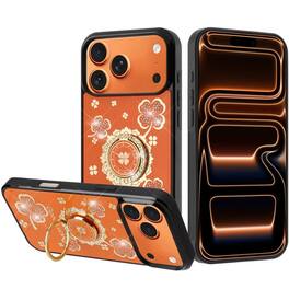 Kitcheniva - Rhinestone Bling Decor Glitter Case With Tempered Glass For iPhone 17 Pro Floral - Orange