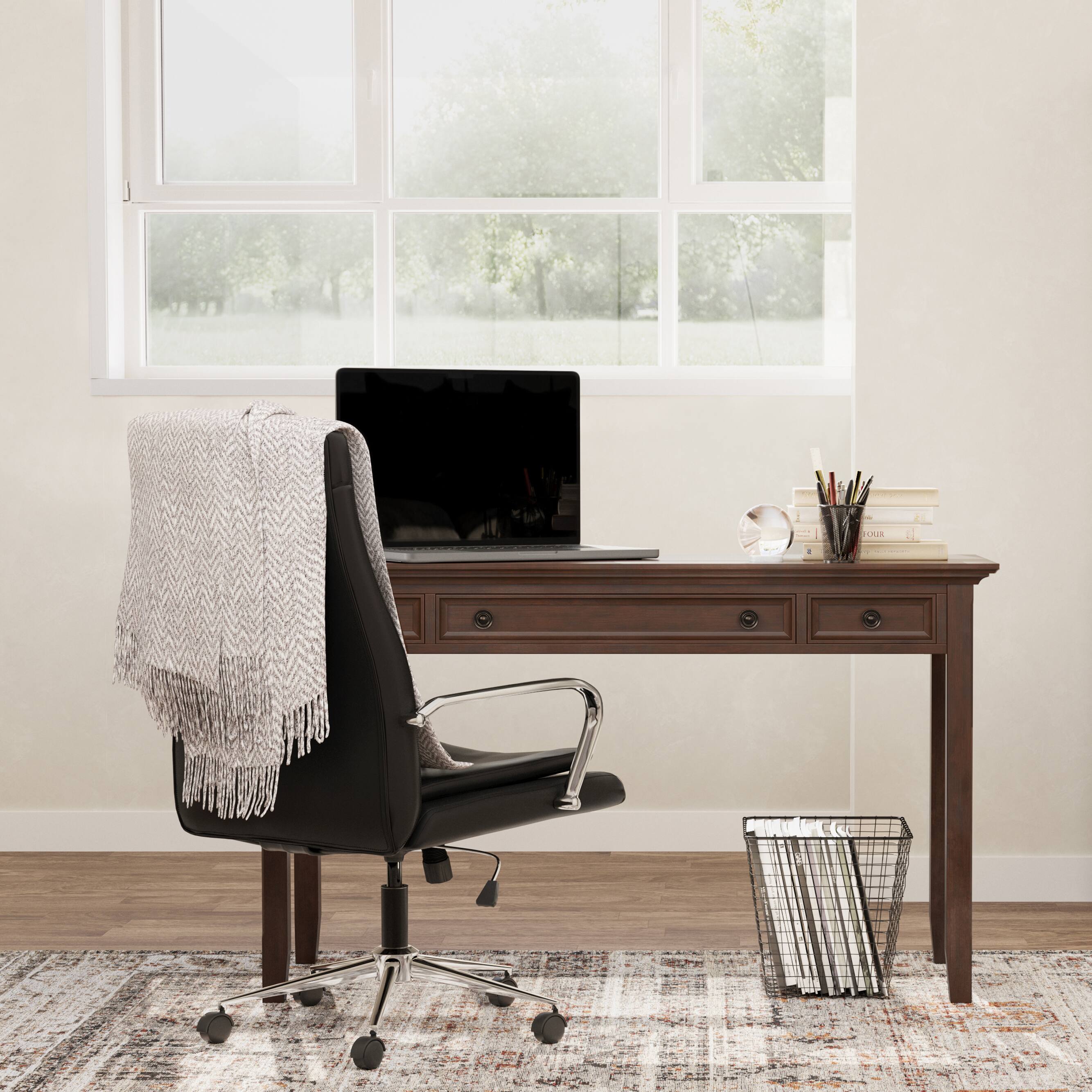 Angle. Simpli Home - Amherst 54 inch Wide Solid Wood Desk in Russet Brown - Russet Brown.