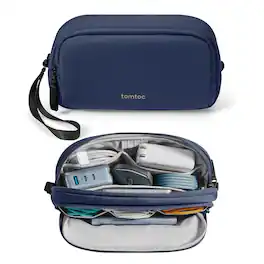 tomtoc - Light-T12 Electronic Accessory Organizer Tech Pouch Cable Bag Travel Case for Cords, Cables, Charger, Medium Size - Blue