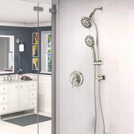 Akoasm - 7-Spray Dual Shower System Kit: Adjustable Rainfall & Handheld with Pause & 48 Settings, Complete Set - Brushed Nickel