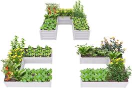 A Anleolife - 3-Pack Metal Rectangular U-Shaped Raised Garden Bed Planter Box for Vegetables (74 in. L x 74 in. W x 18 in. H) - White