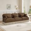 Front. Anysun - 100" Chenille Leopard Print 3-Seater Sofa with Tassel Edge, Modular Sectional Couch, Ergonomic Deep Seat for Living Room - Brown.