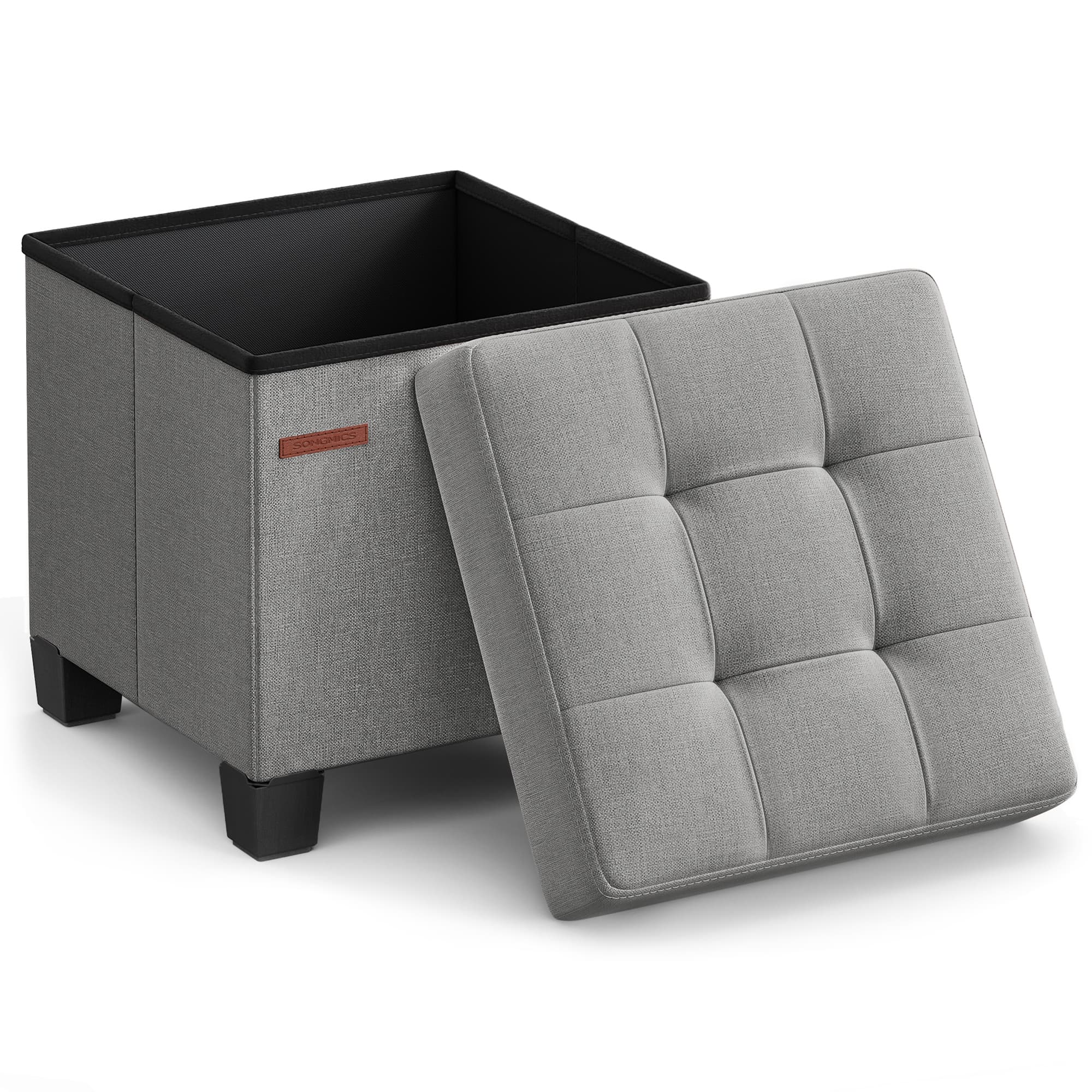 Songmics Home - Storage Ottoman, Bedroom Bench with Storage, Foot Stool, 15 x 15 x 15.7 Inches - Dove Gray