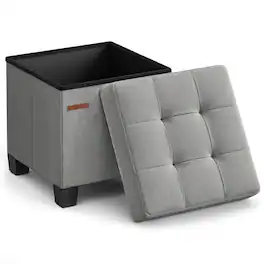 Songmics Home - Storage Ottoman, Bedroom Bench with Storage, Foot Stool, 15 x 15 x 15.7 Inches - Dove Gray