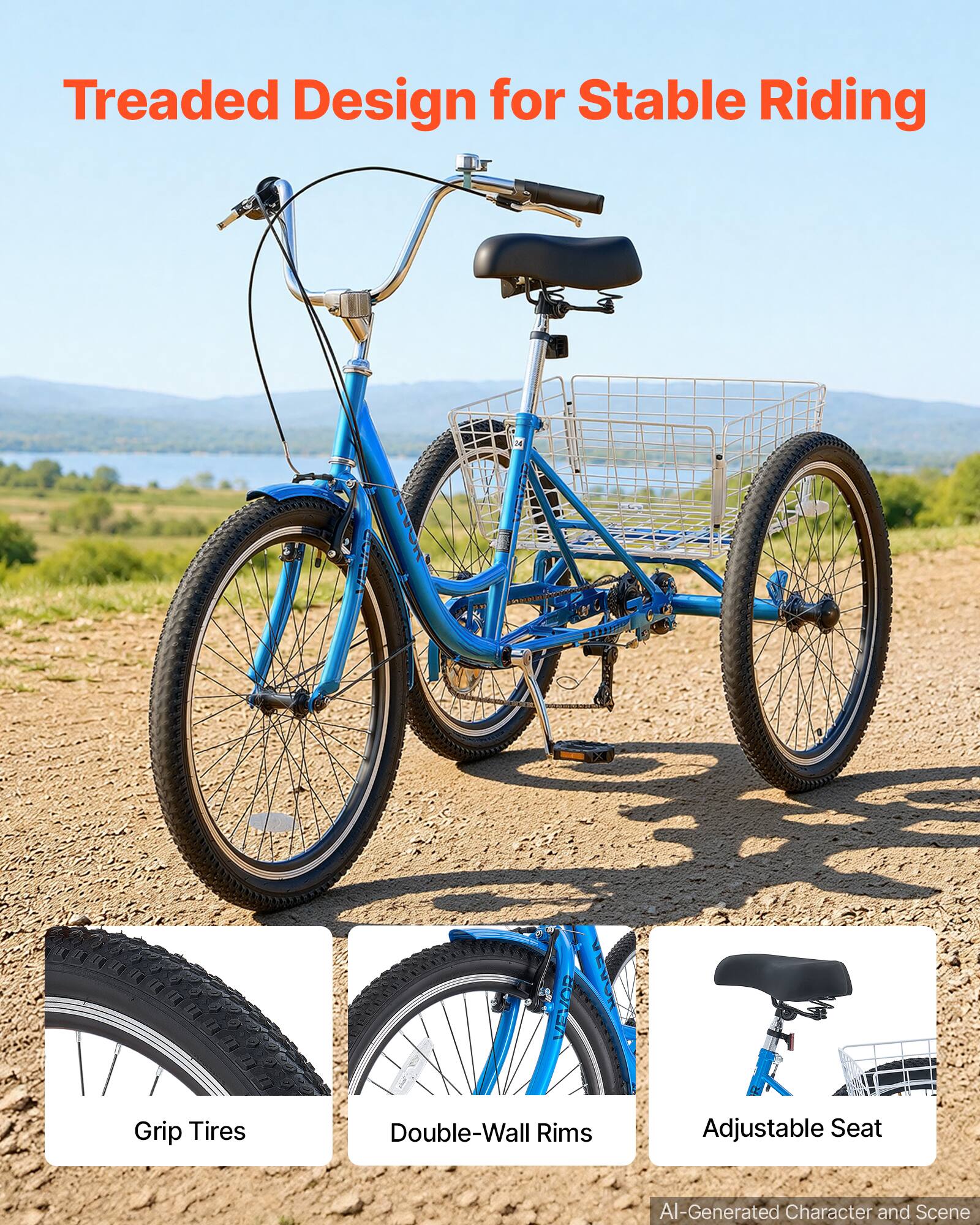 Treaded Design for Stable Riding

VEVOR

Grip Tires
Double-Wall Rims
Adjustable Seat

AI-Generated Character and Scene