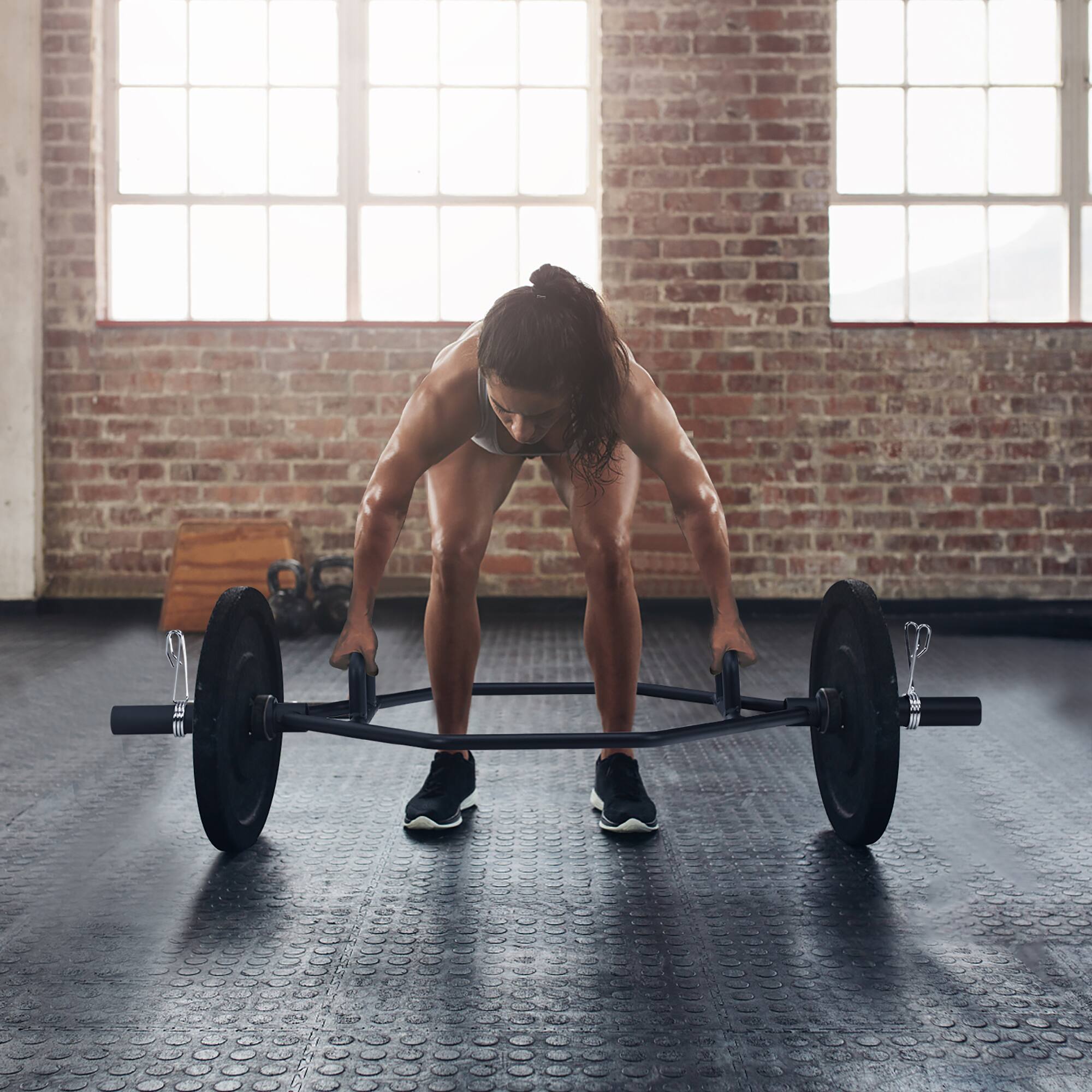 Alt View 12. Costway - 56'' Olympic Trap Bar with  Knurled Handles for Weight Lifting and Bodybuilding - Black.