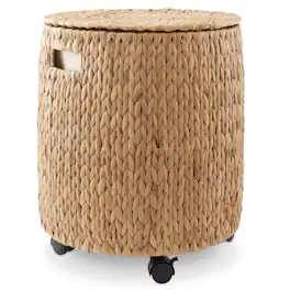 Casafield - Rolling Storage Basket with Lid and Locking Wheels - Hyacinth Wicker - Natural