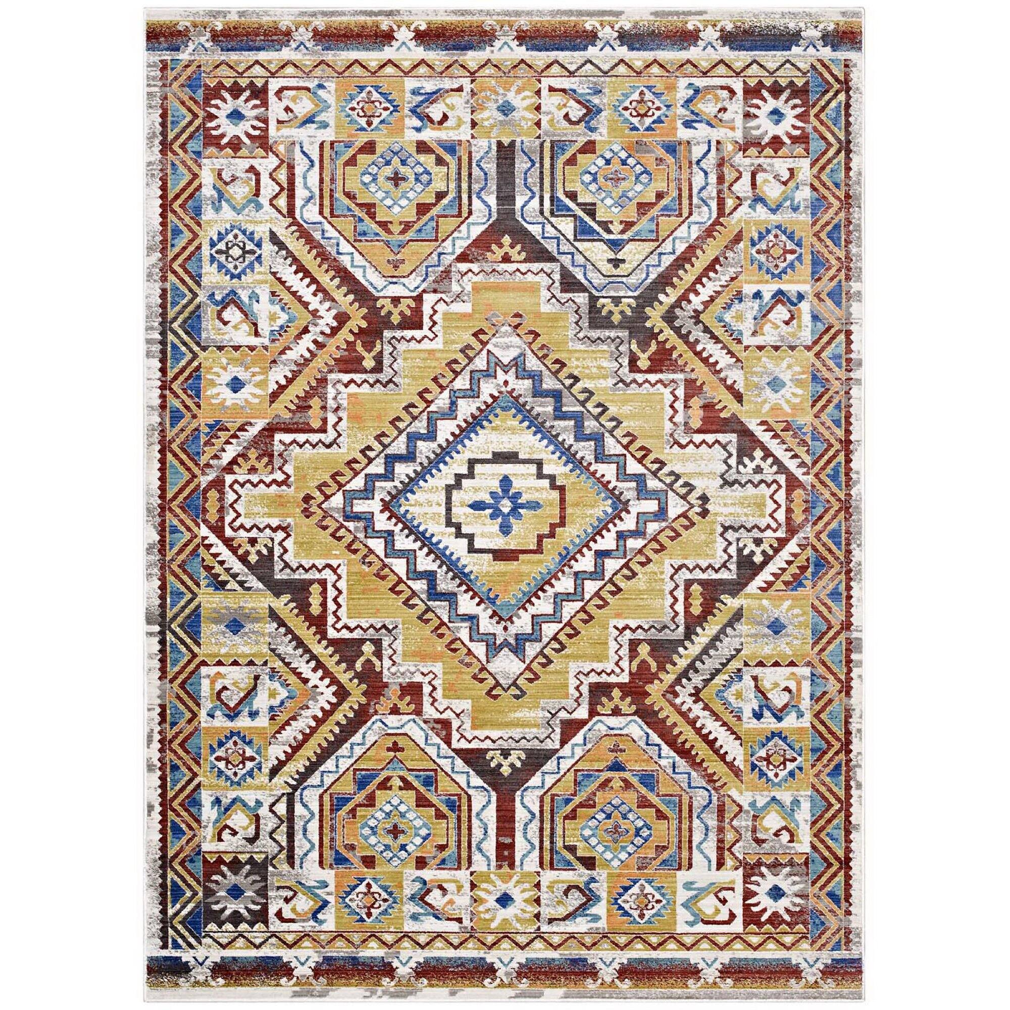Angle. Modway - Florita Distressed Southwestern Aztec Area Rug - Multicolored.