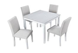 Boyel Living - 5-Piece Dining Table Set for 4, Wood Top Kitchen Table with 4 Upholstered Chairs - Light Gray+White
