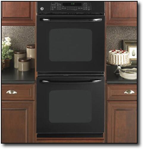 Front Standard. GE - 27" Built-In Double Electric Convection Wall Oven - Black-on-Black.
