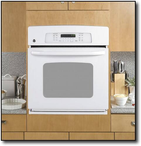 Front Standard. GE - 27" Built-In Single Electric Convection Wall Oven - White-on-White.