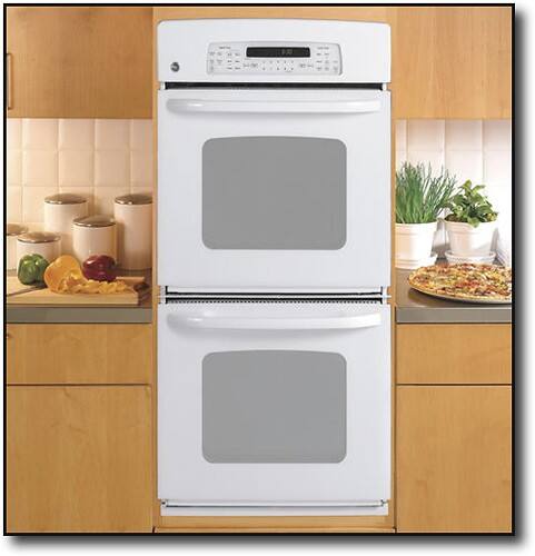 Front Standard. GE - 27" Built-In Double Electric Convection Wall Oven - White-on-White.
