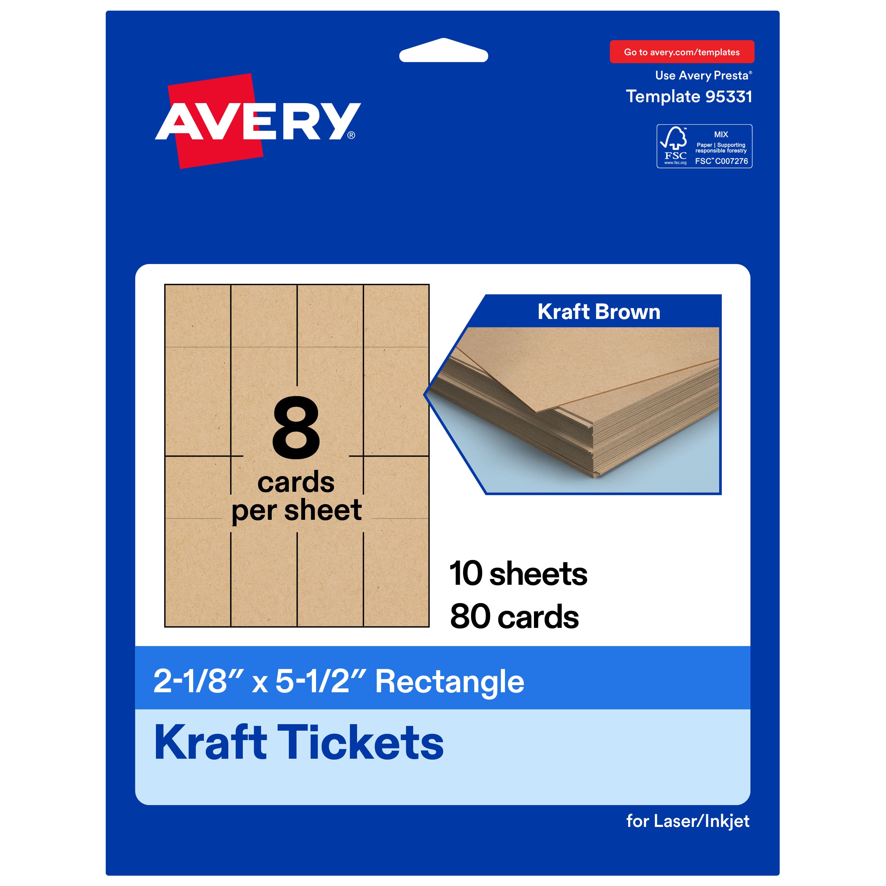 Avery - 2-1/8" x 5-1/2" Rectangle Tickets, Kraft 80ct - Brown