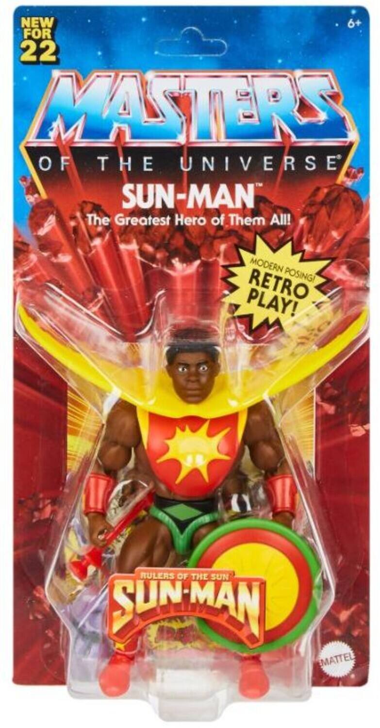 NEW 6 FOR 22 MASTERS OF THE UNIVERSE SUN-MAN The Greatest Hero of Them All! MODERN POSING! RETRO PLAY! RULERS OF THE SUN SUN-MAN EMATTEL