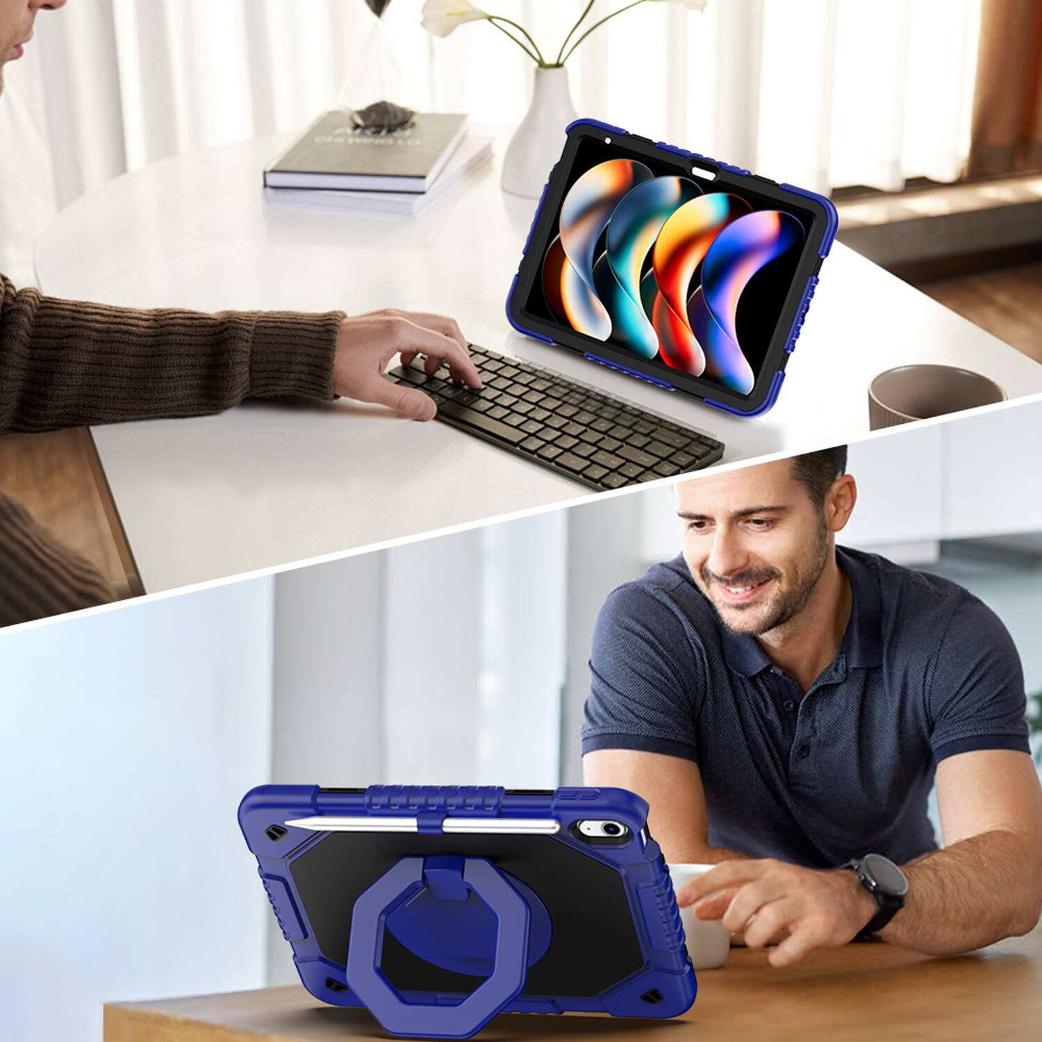 Alt View 2. Dteck - Shockproof Case for Apple iPad (A16) 11" 2025 & iPad 10th Gen 10.9" with Strap & 360° Stand,Rugged Cover+Plastic Stylus - Blue.