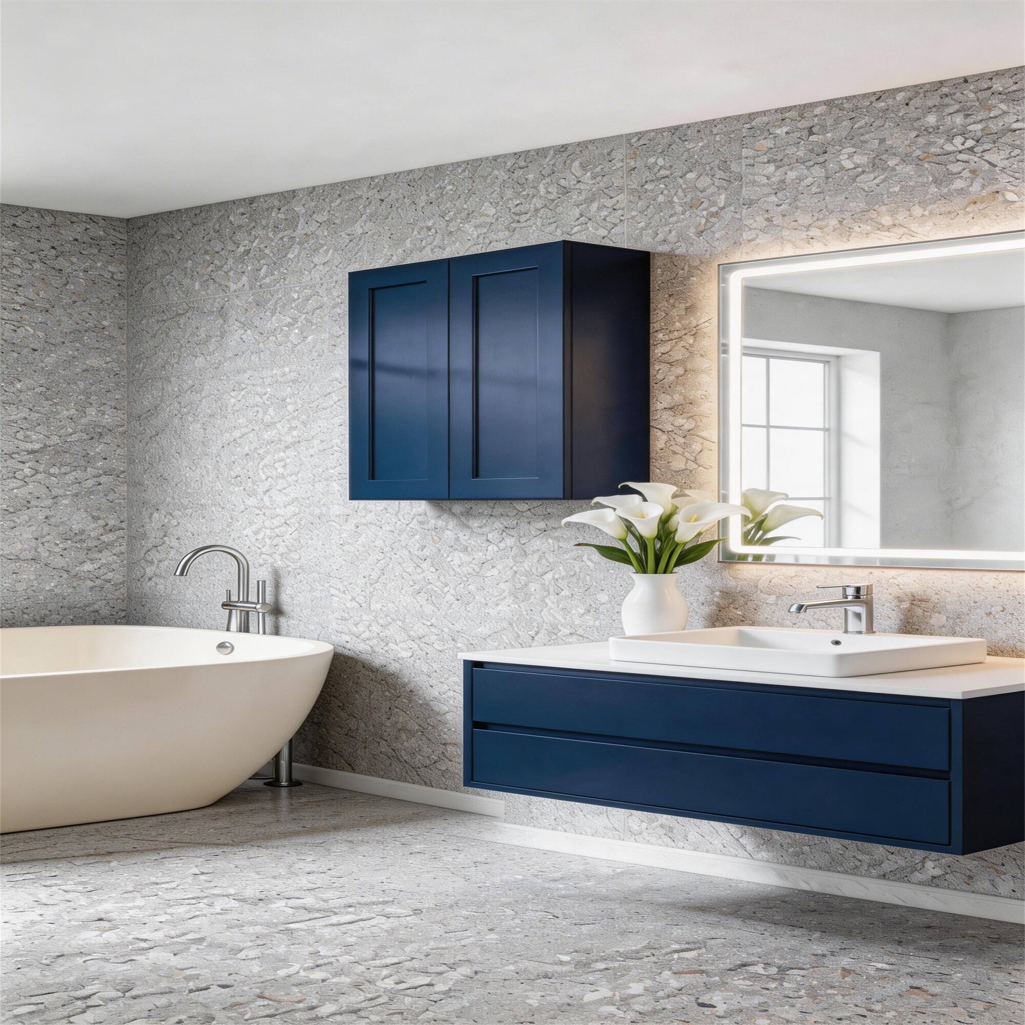 Alt View 4. Boyel Living - Navy Blue Shaker Wall Cabinet with RTA 27-in L x 12-in W x 42-in H for Kitchen Bathroom Laundry Garage - Navy Blue.