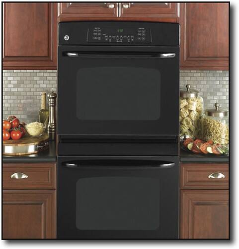 Front Standard. GE - 30" Built-In Double Electric Wall Oven - Black-on-Black.