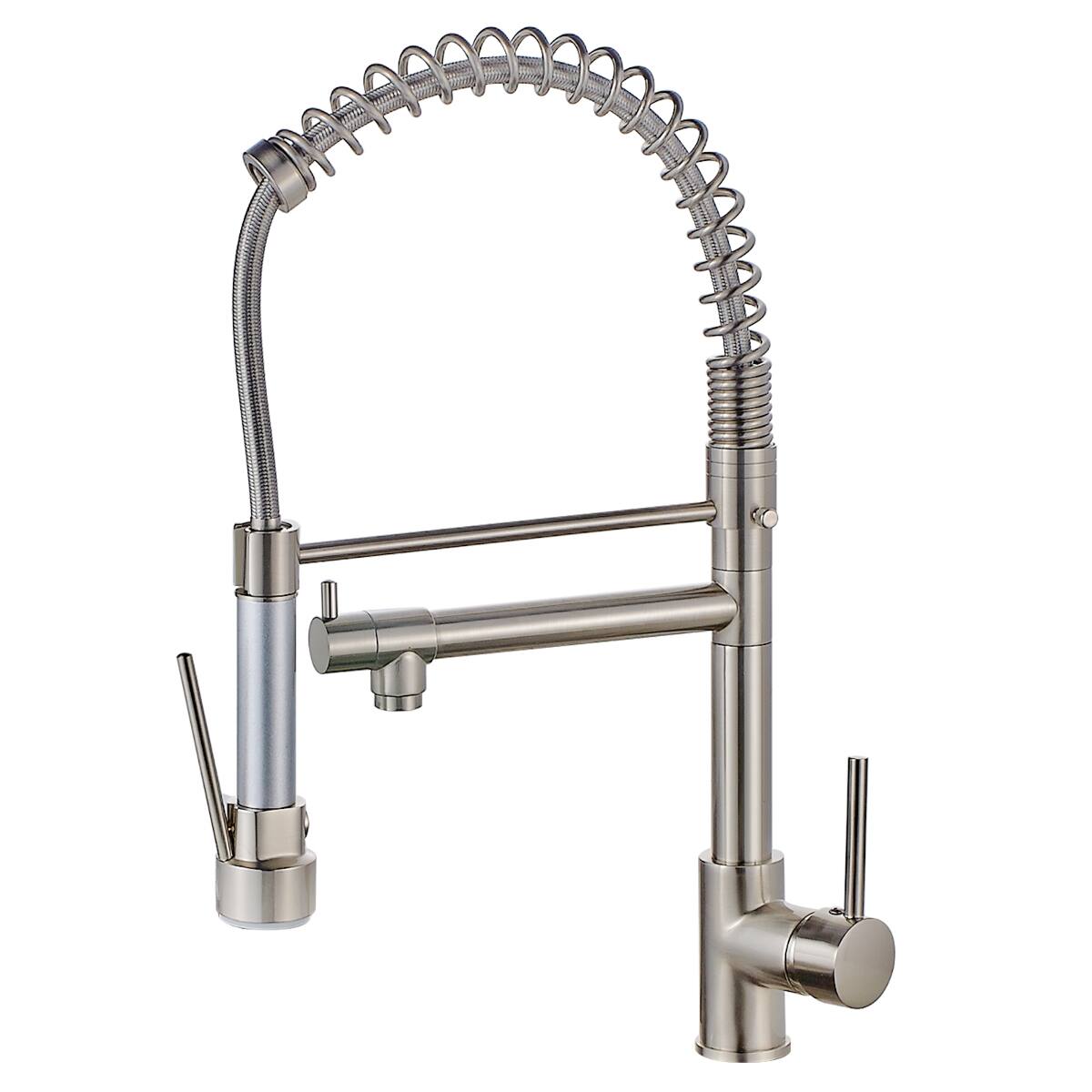 Left. Ropilly - Ropilly Pull Down Kitchen Faucet Brushed Nickel Single Handle Kitchen Faucet with Dual Spout - Brushed Nickel.