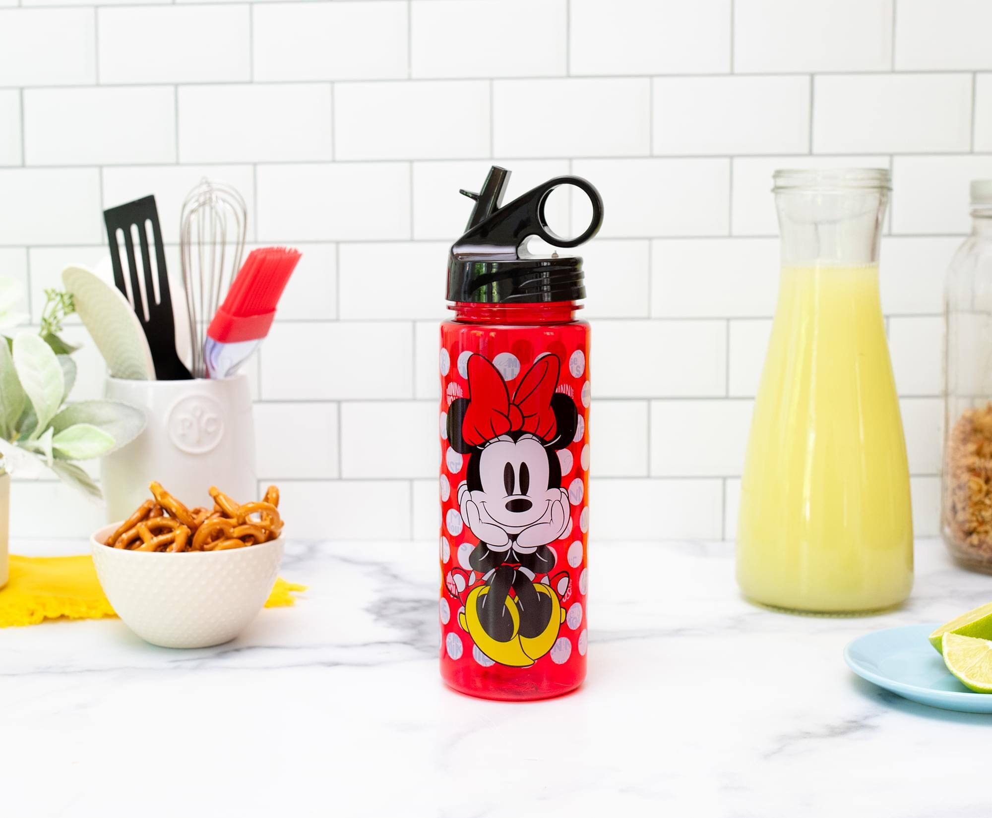 Alt View 2. Disney - Disney Minnie Mouse Water Bottle With Flip-Up Straw | Holds 20 Ounces - Red.