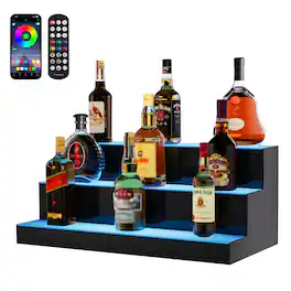 VEVOR - LED Lighted Liquor Bottle Display, 3 Tiers 24 Inch Commercial Illuminated Home Bar Shelf - Transparent