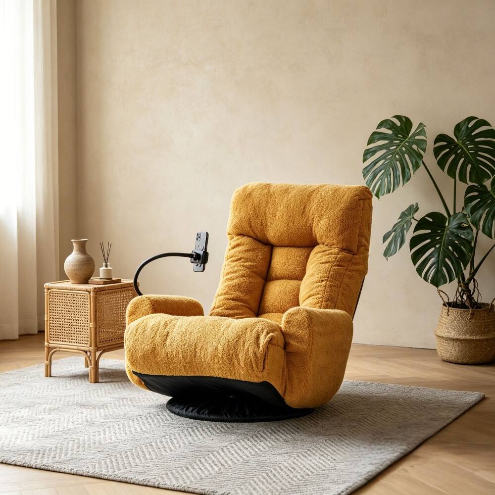 Alt View 10. Loheer - Loheer Adjustable Gaming Chair 360 Degree Rotatable Sofa Chair Yellow Lounge Chair for Living Room with Phone Holder - Yellow.