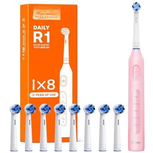 Cozy Serene - R1 Rotating Electric Toothbrush With 8 Brush Heads For Adults And 60-day Life 5 Modes Rechargeable - Pink-ROTARY R1
