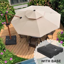 PURPLE LEAF - 11 ft. Patio Octagon Outdoor Large Cantilever Umbrella Windproof Offset Heavy Duty Sun Umbrella with Base for Garden - Beige