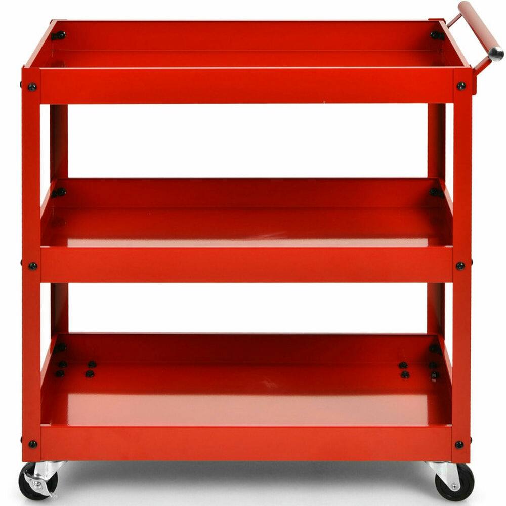 Left. Kadyn - 3-Tier Utility Cart Metal Mental Storage Service Trolley-Red, Kitchen Island, Island Table for Kitchen,Dinning Room - Red.