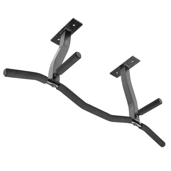 Ultimate Body Press - Ceiling Mount Pull Up Bar with Reversible Risers for 16 and 24 Inch Joists with Optimum Grip Spacing - Black