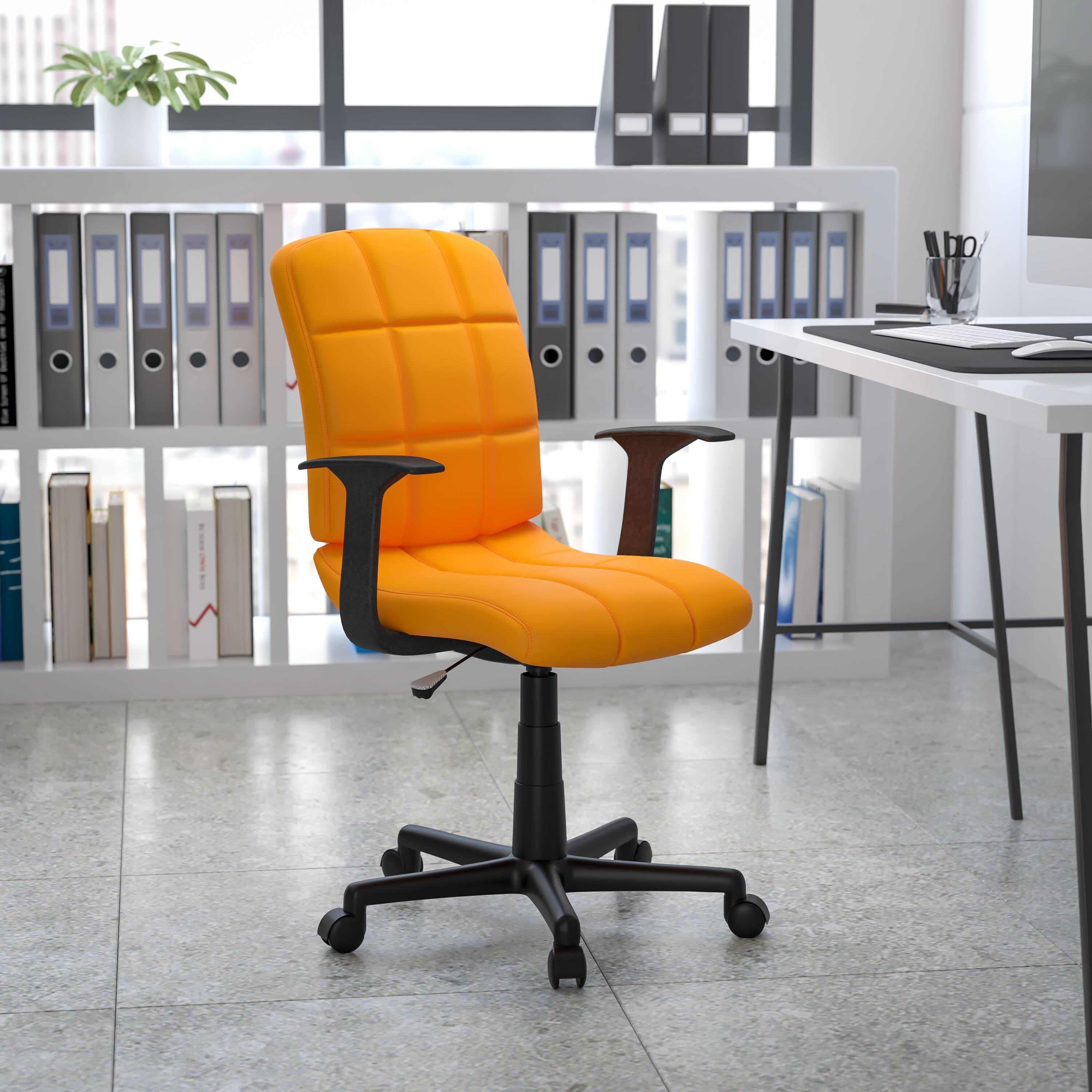 Alt View 1. Emma + Oliver - Mid-Back Quilted Vinyl Swivel Task Office Chair with Arms - Orange.