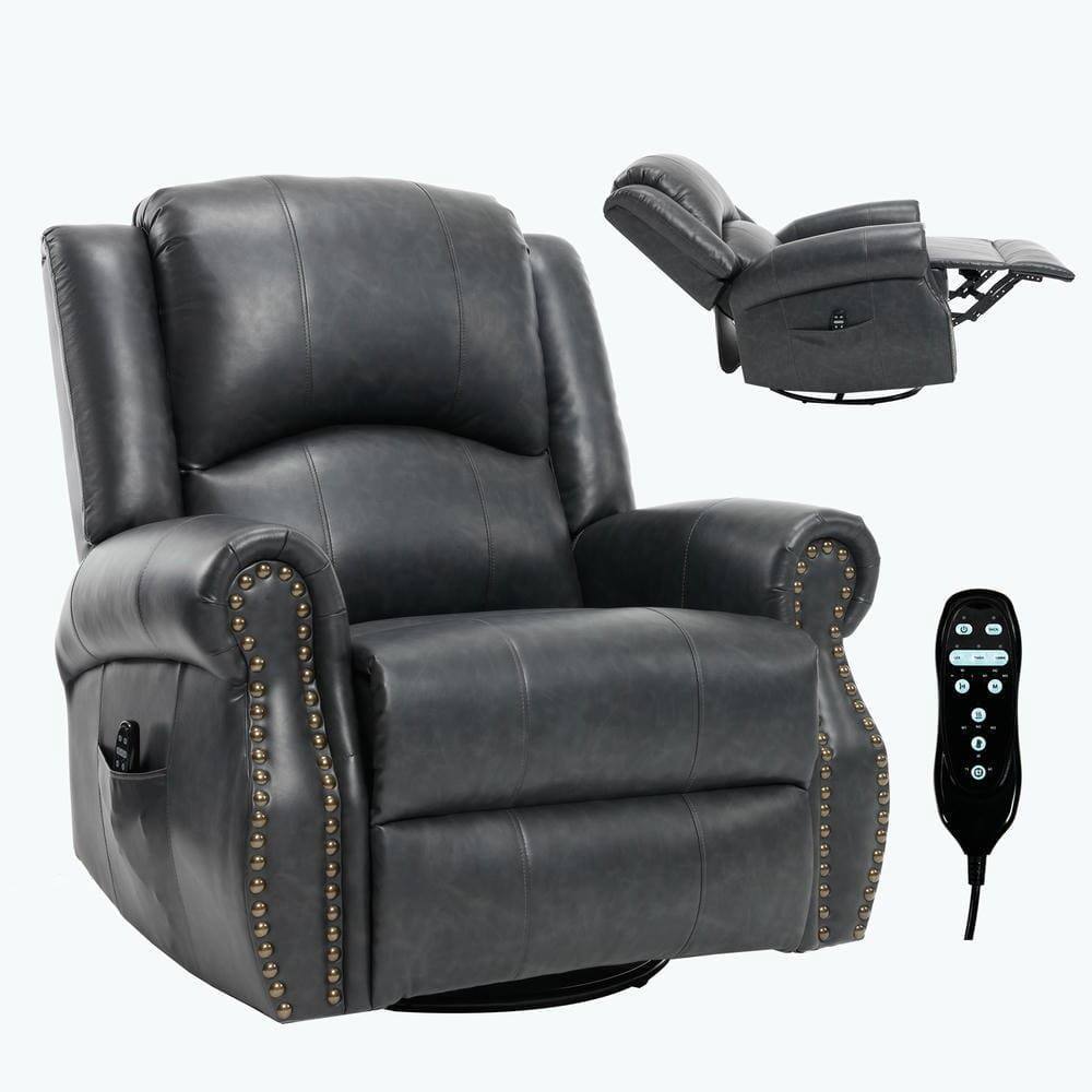 Back. Kadyn - Fabric Recliner Chair with 8-Node Massage, Heating, and Swivel Rocker Functions, Gray - Gray.