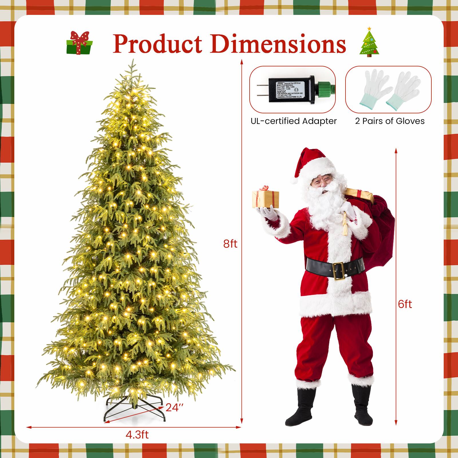 Product Dimensions

- UL-certified Adapter
- 2 Pairs of Gloves

- 8ft
- 6ft
- 4.3ft
- 24"