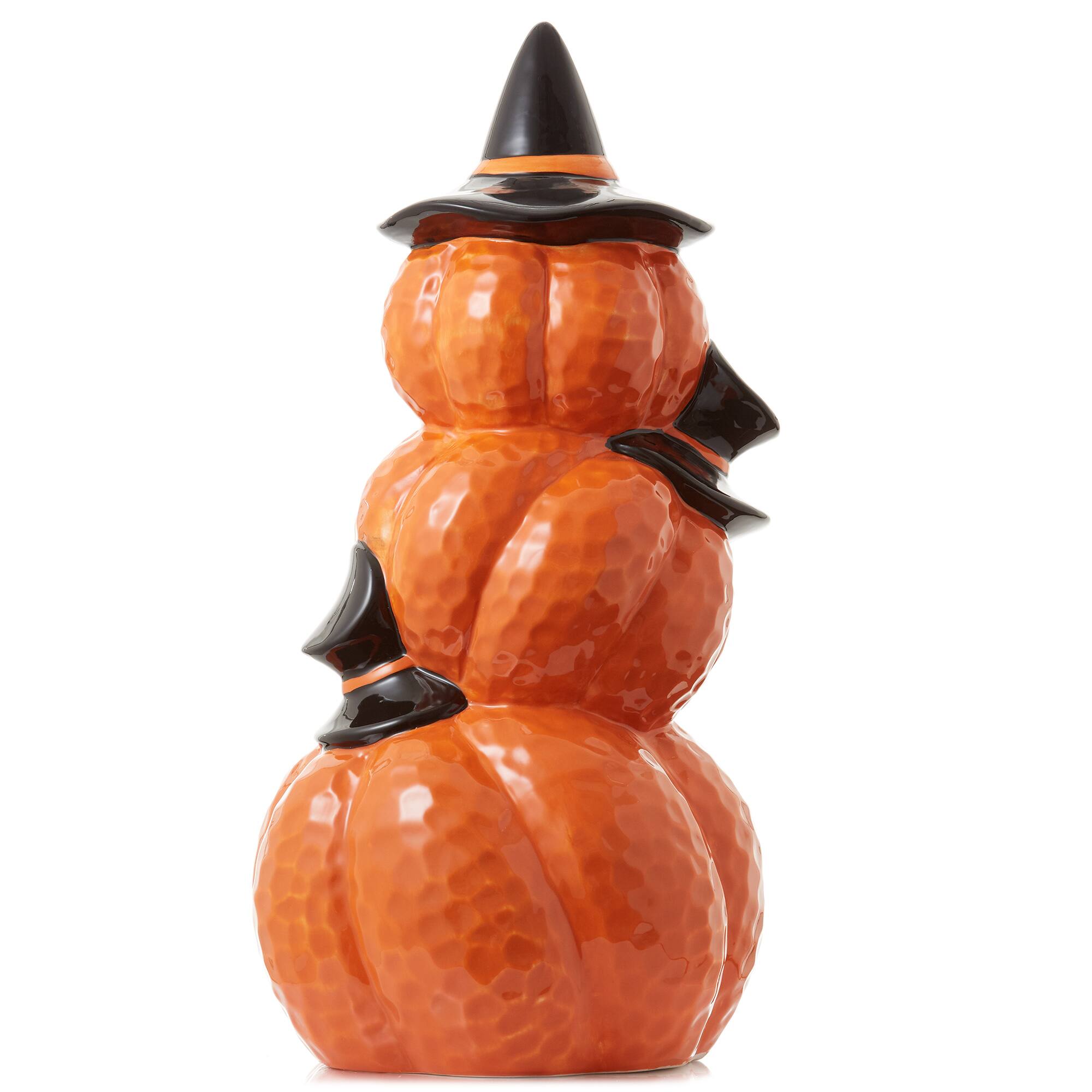 Alt View 1. Casafield - Pre-Lit Ceramic Halloween Hand-Painted Tabletop Indoor Home Decor - Orange Pumpkin Stack.