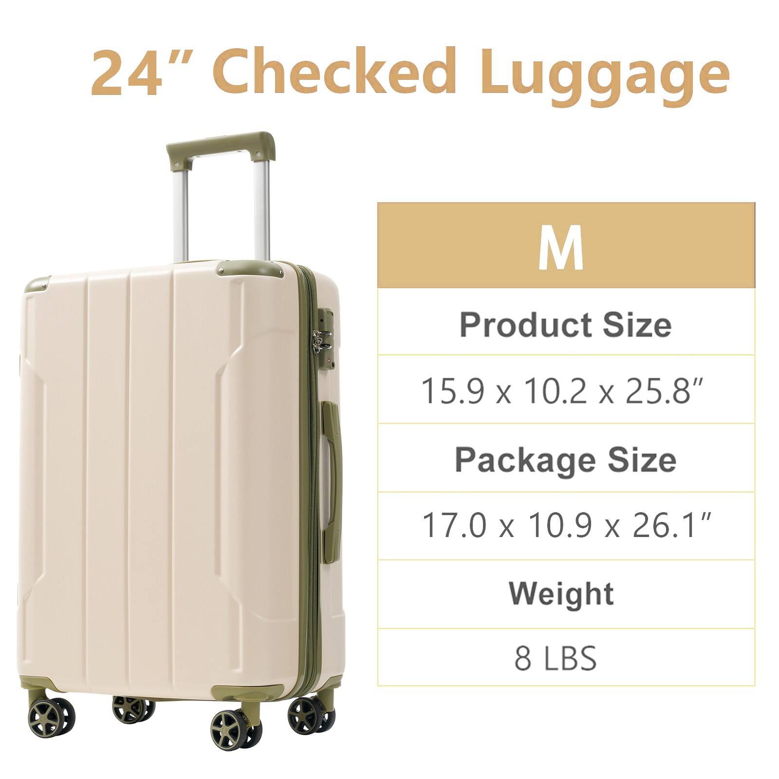 24" Checked Luggage

M

Product Size
15.9 x 10.2 x 25.8"

Package Size
17.0 x 10.9 x 26.1"

Weight
8 LBS