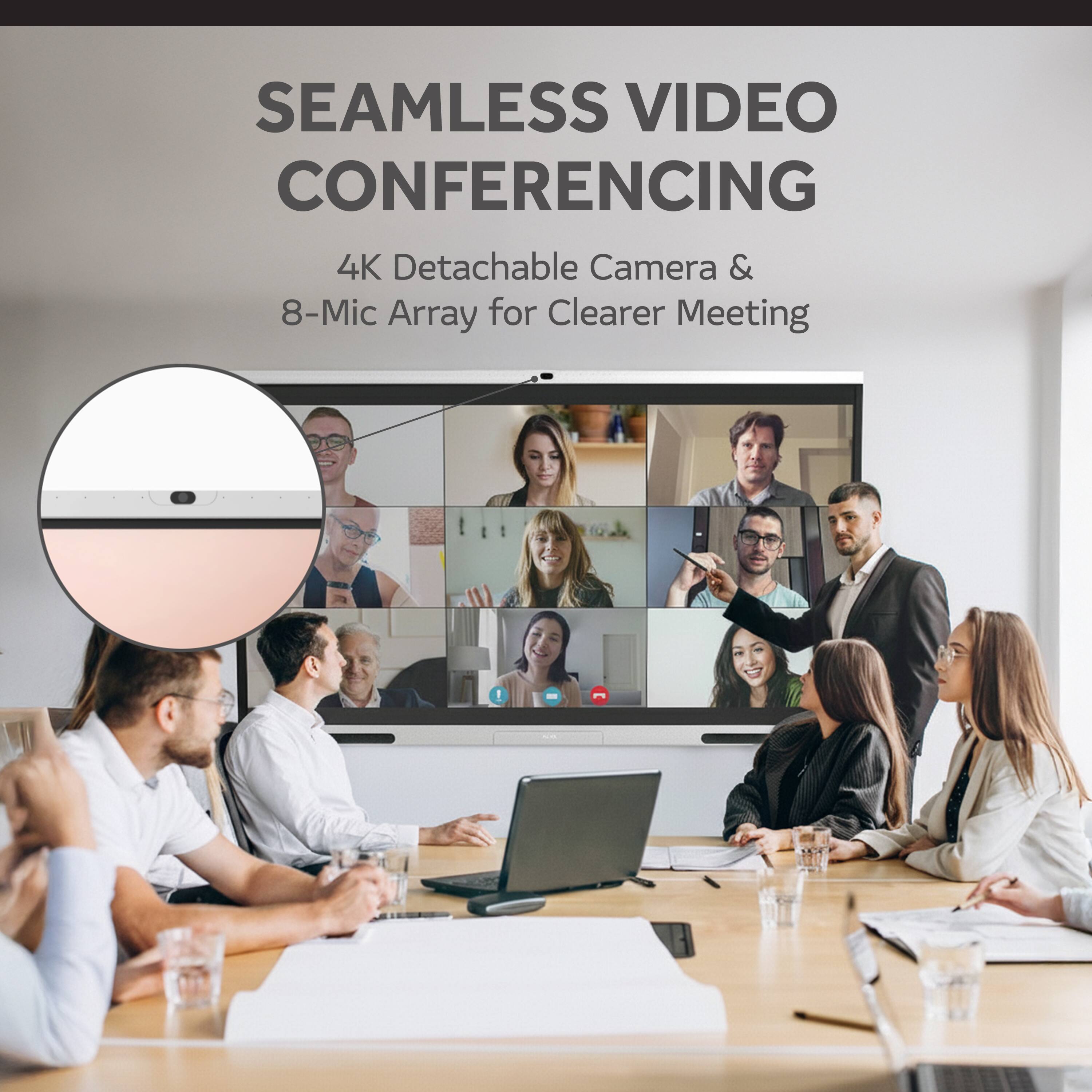 SEAMLESS VIDEO CONFERENCING  
4K Detachable Camera & 8-Mic Array for Clearer Meeting