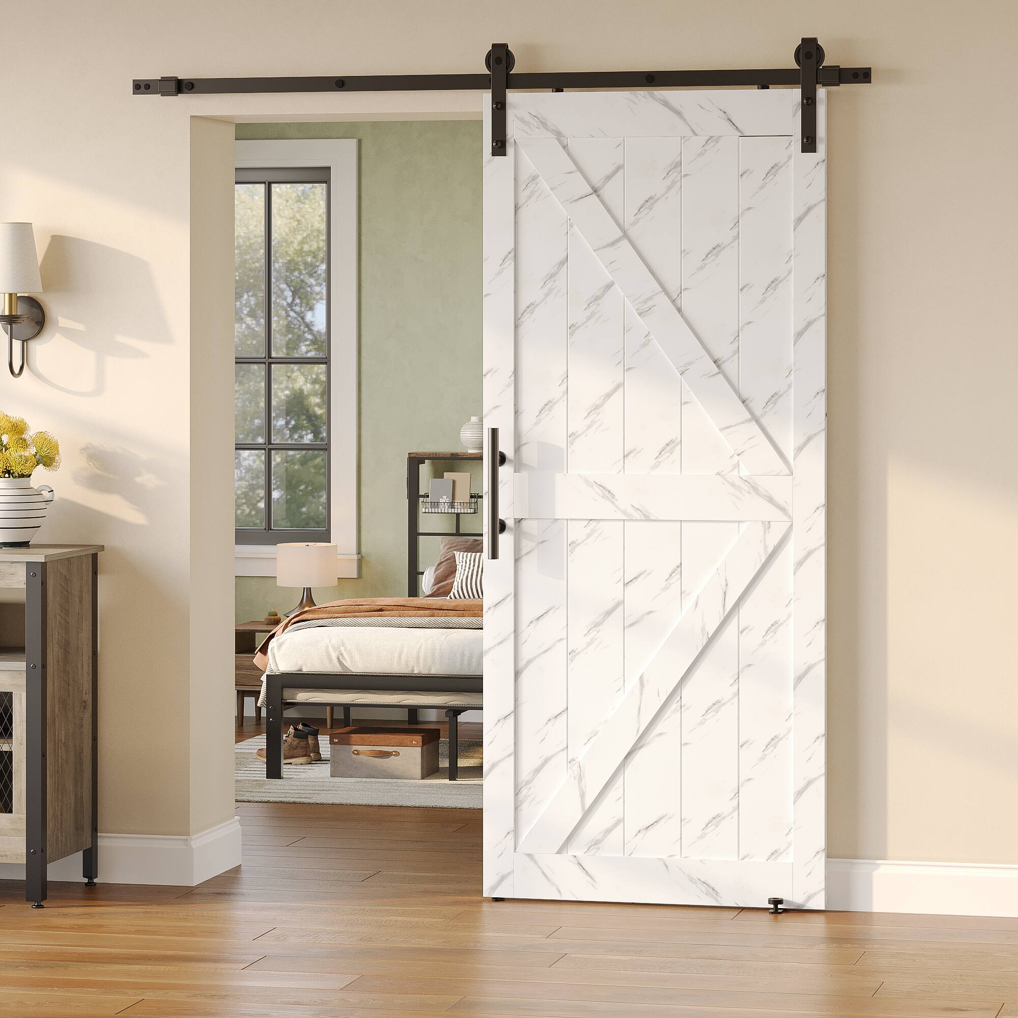 Bestier Sliding Barn Door with Wood Paneling and Installation Hardware