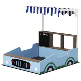 Qaba - Wooden Sandbox with Canopy with Bench Seats, Bottom Liner, Drawing Board, Planting Boxes for Backyard