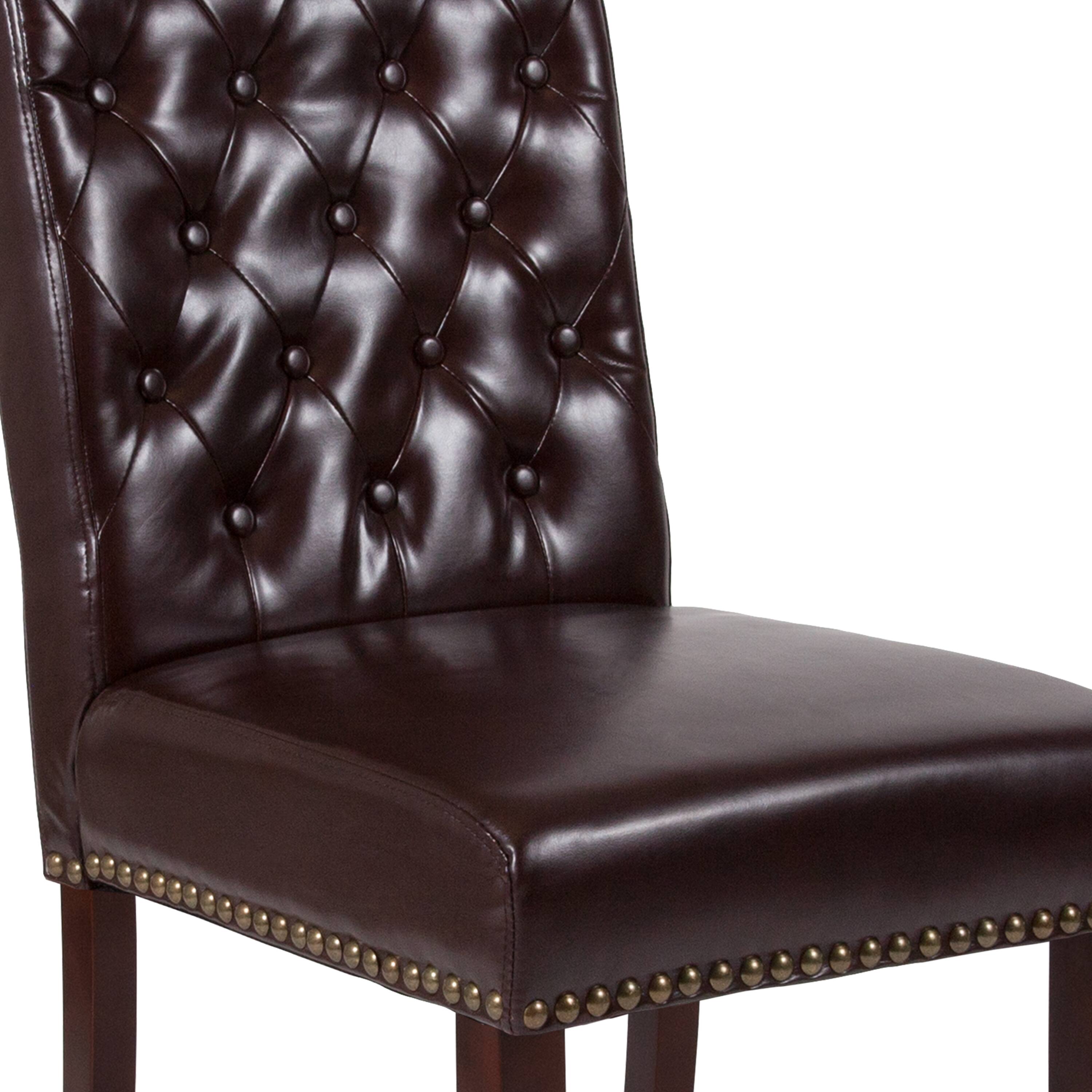 Alt View 9. Emma + Oliver - 2 PK Upholstered Rolled Back Parson's Chair with Nailhead Trim & Finished Frame with Plastic Floor Glides - Brown LeatherSoft.
