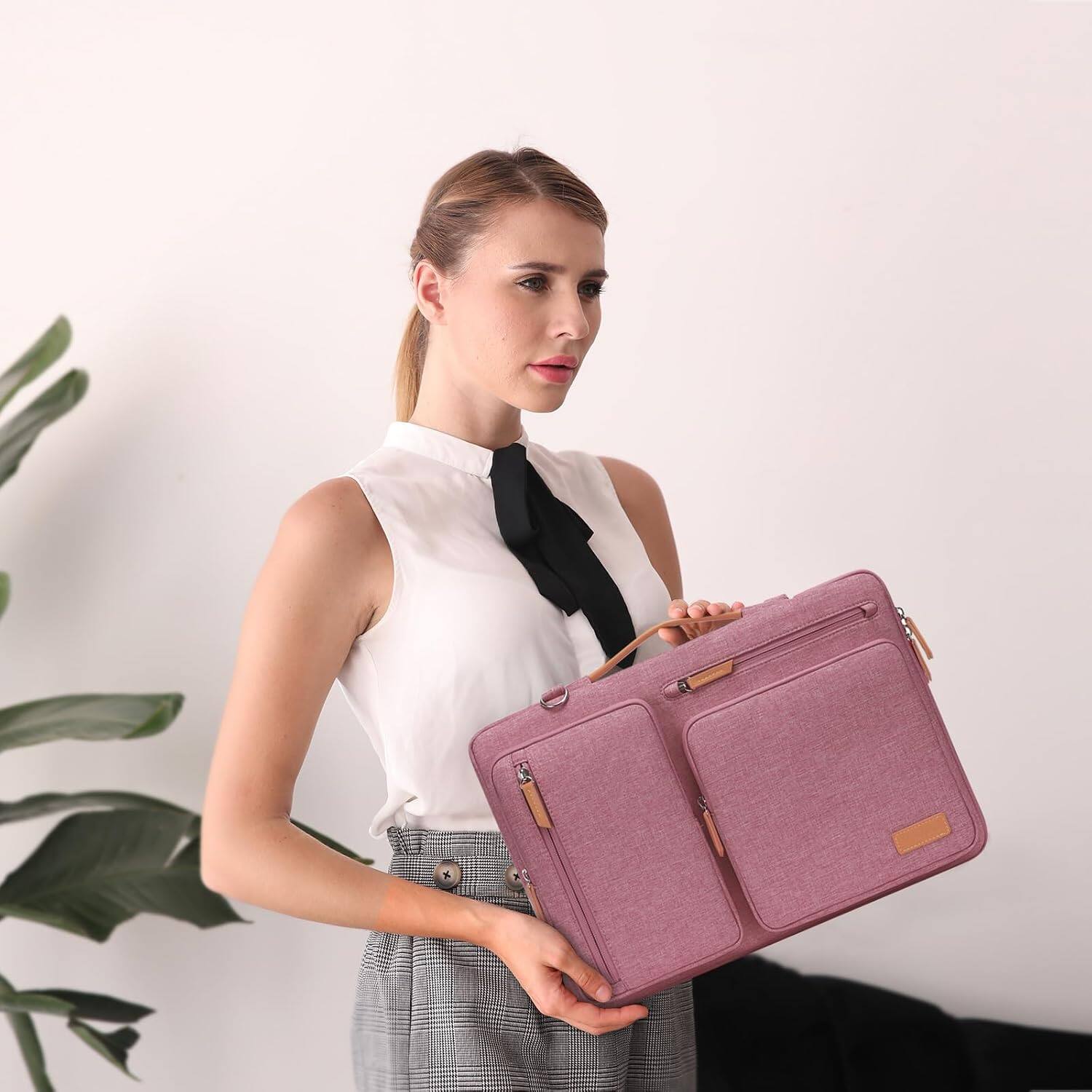 Angle. mosiso - 360 Protective Laptop Shoulder Bag 15-15.6 inch Computer Messenger Bag for MacBook Pro 16 inch HP Dell Lenovo Asus - Dusty Rose.