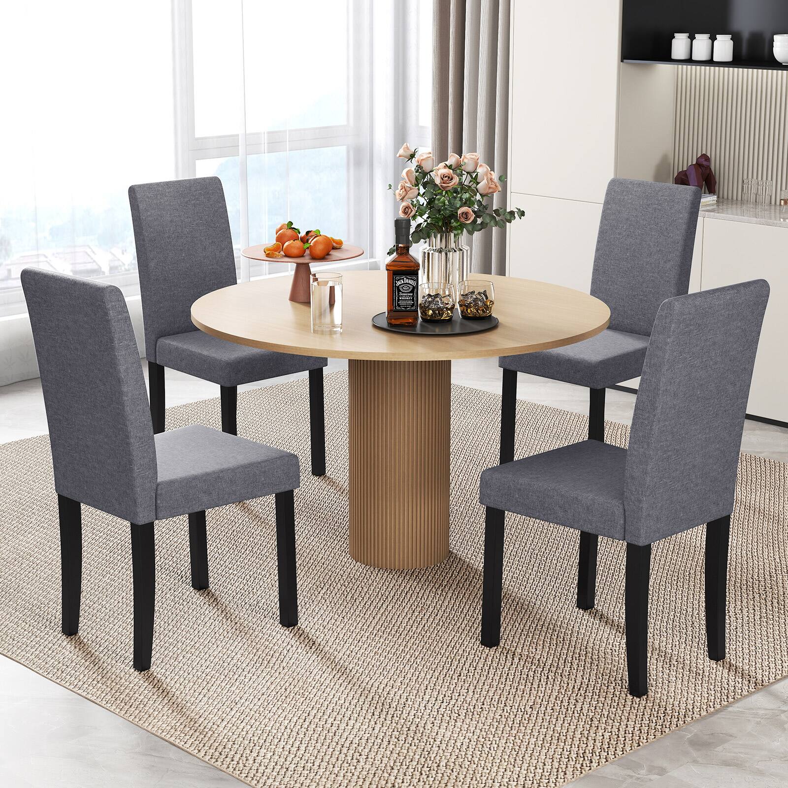 Alt View 1. Gymax - Gymax Dining Chair Set of 4 Fabric Upholstered Rubber Wood Legs Side Armless Dark Gray - Black.