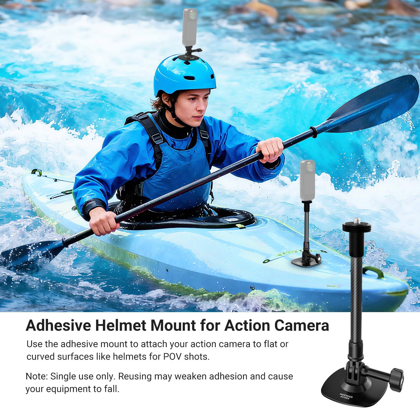 Adhesive Helmet Mount for Action Camera

Use the adhesive mount to attach your action camera to flat or curved surfaces like helmets for POV shots.

Note: Single use only. Reusing may weaken adhesion and cause your equipment to fall.