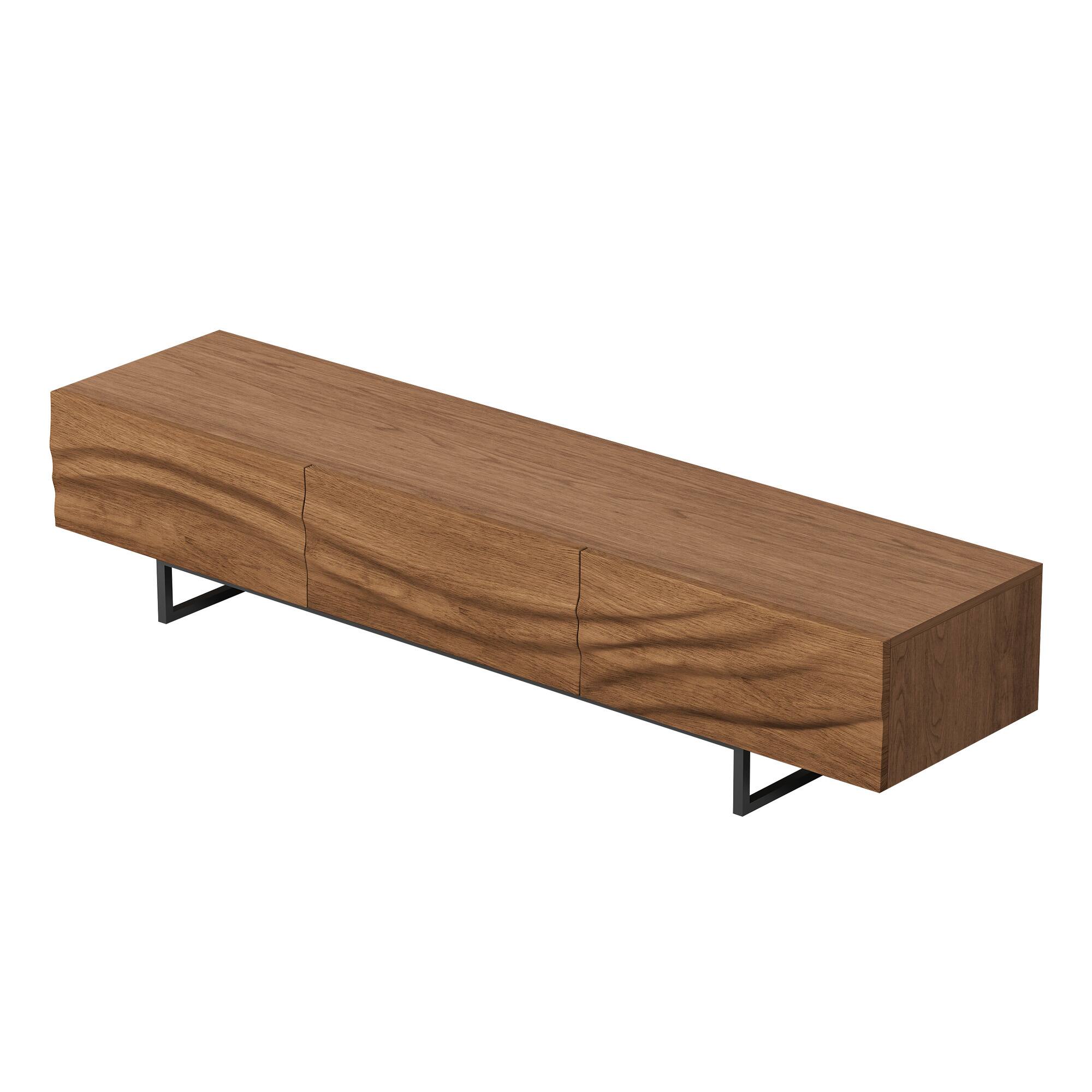 Alt View 6. luck idea - Mid-Century Modern TV Stand - 82.83” Wide with Metal Legs, 3 Drawers & Vent Holes - Walnut Color.