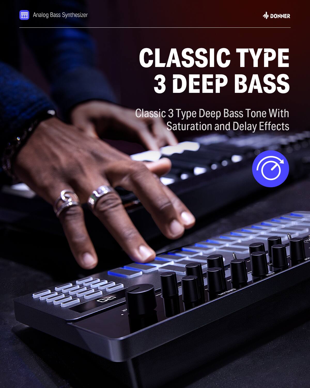 WT Analog Bass Synthesizer DONNER CLASSIC TYPE 3 DEEP BASS Classic 3 Type Deep Bass Tone With Saturation and Delay Effects 2 2 2200O 150