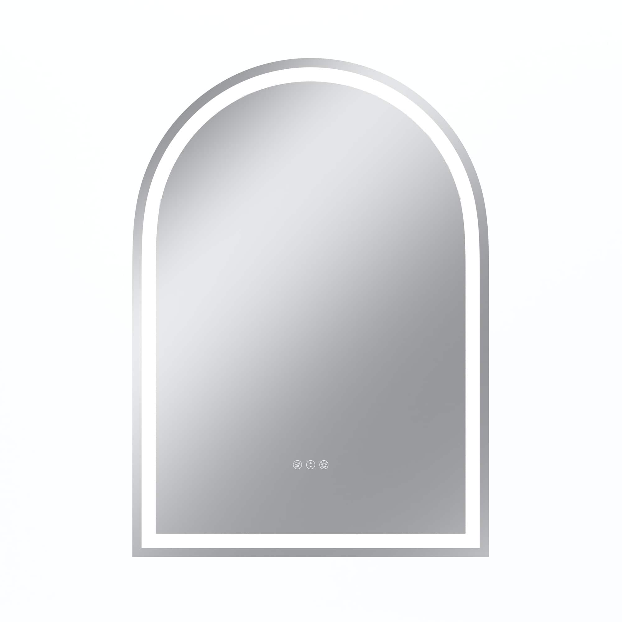Boyel Living - 30 x 42 in Rectangle Aluminum Frame Arched Mirror with Front Light and Anti-Distortion Glass