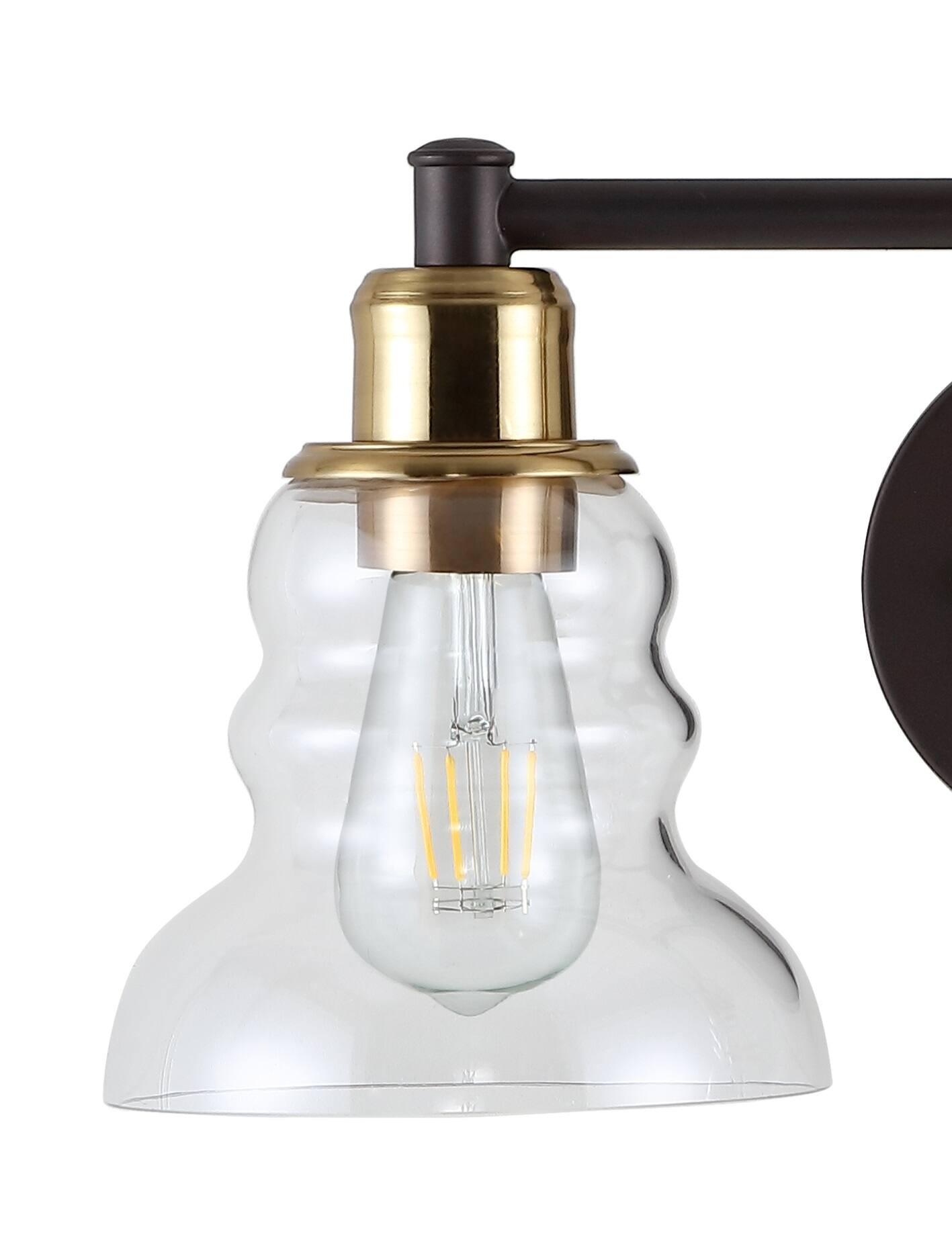 Alt View 4. Jonathan Y - Manhattan Vintage 25.5" 3-Light Metal/Glass Industrial Rustic LED Vanity, Brass Gold/Oil Rubbed Bronze - Brass Gold/Oil Rubbed Bronze.