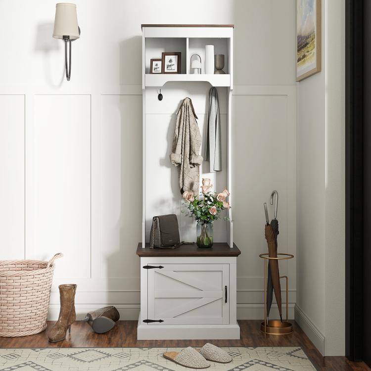 Alt View 9. PULUZ - 3-in-1 Hall Tree with Shoe Storage, Coat Rack with Bench, Entryway Furniture with Five Hooks - White Wood Grain.