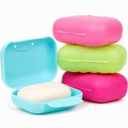 Garnen - 4x Bar Soap Holder 4.5"x2.9"x1.5" Shower Soap Dish Travel Soap Container Self Draining Bar Soap Travel Case - Pink|Green|Yellow|Blue